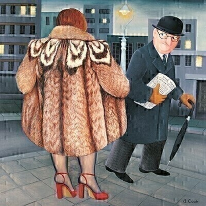 This blank greetings card from Paper Rose has been designed by Beryl Cook and has a picture of a lady in a furcoat flashing to a business man.  The card is blank inside so you can write your own message and it comes complete with white envelope.  This humourous card is perfect to send someone to brighten up their day. 